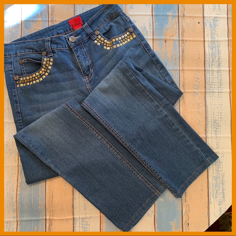 V CRISTINA JEWEL EMBELLISHED JEAN SZ 6 EUC